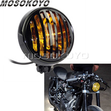 Retro Moto 5.75 Inch Grill Headlight Amber Lens Vintage Headlamp for Harley Cafe Racer Chopper Bobber Cruiser 2024 - buy cheap
