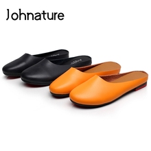 Johnature-Zapatillas planas de piel auténtica para mujer, zapatos informales de suela suave, cómodos, hechos a mano, de punta redonda, para verano, 2021 2024 - compra barato