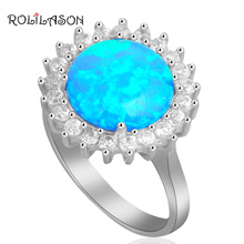 silver plated rings for women Round Blue Fire Opal Wholesale & Retail Fashion Jewelry Rings USA #6#7#8#9 OR709 2024 - buy cheap