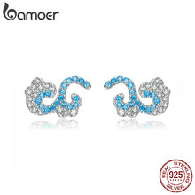 Bamoer Ondas Brincos para Meninas 925 Libras Esterlinas de Prata Ocean Blue CZ Declaração Jóias Design Original Moda Bijoux BSE121 2024 - compre barato