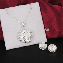 S005 cheap wholesale fashion jewelry sets silver plated rose pendant necklace & stud earrings beautiful wedding gift 2024 - buy cheap