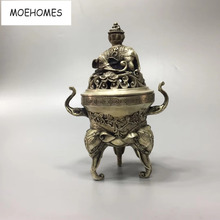 MOEHOMES-estatua de elefante de plata antigua China, quemador de incienso, decoración, Artesanía de metal 2024 - compra barato