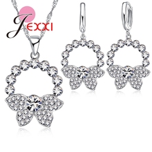 Romantic  Cubic Zirconia Butterfly  Necklace 925 Sterling Silver Circle Earrings Bride Wedding Jewelry Sets Collar Bijoux 2024 - buy cheap