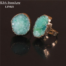 Alta Qualidade de Cristal Verde Anel De Pedra Druzy Anel Ajustável 24 k Quartz Gem Stone Charme Mulheres Anel Declaração de Jóias 2024 - compre barato