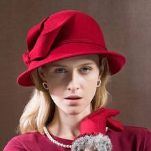 Sombrero Fedora de fieltro de lana para mujer, sombrero de ala ancha, elegante, europeo y americano, para Otoño e Invierno 2024 - compra barato