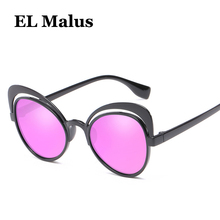 [EL Malus]2018 New Fashion Cat Eye Frame Sunglasses Women Female UV400 Red Pink Lens Mirror Black Shades Sexy Ladies Sun Glasses 2024 - buy cheap