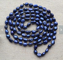 Collar de perlas de agua dulce para mujer, joyería hecha a mano, Color azul marino, 8x11mm, 50 pulgadas de largo 2024 - compra barato