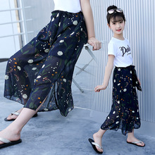 Kids Girls Beach Clothing Sets 2017 Cute Princess Letter T-shirt and Flowers Chiffon Pants Children Clothing Set Wear 4-14 Ages 2024 - buy cheap