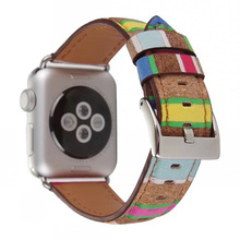 Colorful Strip Fashion Strap for Apple Watch Band 38mm 42mm 40mm 44mm Wood Grain Leather Bracelet for iWatch Series 6/SE/5/4/3/2 2024 - buy cheap