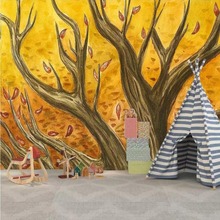 Papel de parede mural nórdico pintado à mão, de árvore de ouro, folhas, rolos de papel de parede 3d impresso, mural para quarto de criança personalizado 2024 - compre barato
