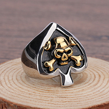 Men Ring Stainless Steel Cool Punk Poker Shape Gold Spade Skull Cross Ring for men boys Jewelry Hot Sale 2024 - buy cheap