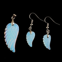 100-Uniqe 1 Set Silver Plated Angel Wing Opalite Opal Pendant Hanging Earrings Modern Jewelry Set 2024 - buy cheap
