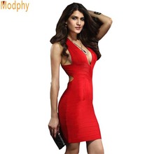 2019 New Women Sexy Deep V-neck Spaghetti Strap Solid Sleeveless Bandage Dress Bodycon Party Mini Dresses Drop Shipping HL1422 2024 - buy cheap