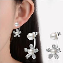 TJP Vintage Gold Flower Pearl Drop Earrings For Women Jewelry Top Quality Silver Plated Earrings For Girl Birthday Bijou 2024 - buy cheap