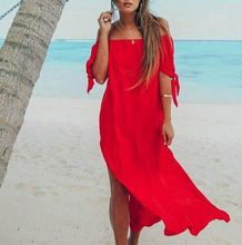 Womens Maxi Summer Beach Long Dress Off-Shoulder Bow Half Sleeves Solid Color Sexy Lady Bikini Cover Up Strapless Summer Clothes 2024 - buy cheap