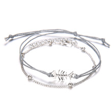 2 Pcs/ Set Fish Bone Bracelets Beads Chain Antique Silver Color Metal Adjustable Rope Charm Link Bracelet Set For Women Jewelry 2024 - buy cheap