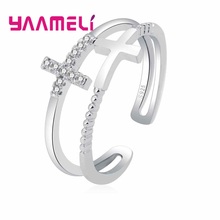 Women Girls Gift Opening Finger Rings  Wholesale Cross Shape Cubic Zirconia Embellishment Real 925 Sterling Silver 2024 - buy cheap