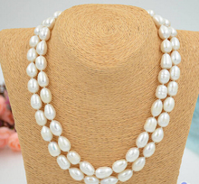 Collar de perlas cultivadas en agua dulce, arroz blanco, 11-13mm, 2 filas de 17 "~ 18" 2024 - compra barato