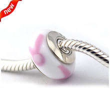 Berloque para pulseira pandora, faça você mesmo, fita rosa, contas de vidro de murano 100% prata esterlina 925 2024 - compre barato