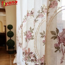 Sheer white Embroidered pink flower curtain elegant royal valance voile tulle for living room bedroom balcony door X-WP295 *30 2024 - buy cheap