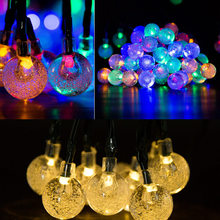 Decoração de casamento romântico globo de lâmpadas led, corda solar 20leds à prova d'água luzes de feriado para ano novo, natal, festa, decoração 2024 - compre barato