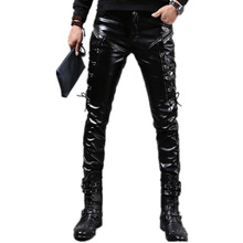 Pantalones ajustados de cuero para hombre, pantalón de moda para otoño e invierno, color negro, para correr, para motocicleta, con cuerdas 2024 - compra barato