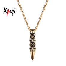 Kpop crânio esqueleto colar gótico punk jóias de aço inoxidável cor ouro bala pingente colar para homem p2795 2024 - compre barato