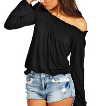 Рубашка женская с открытыми плечами, модная блузка большого размера XXXL, эластичная пикантная однотонная повседневная одежда с длинным рукавом, топ на осень 2024 - купить недорого