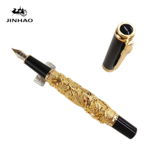Jinhao ouro auspicioso gravura 3d dragão caneta caneta de tinta de escrita luxo presentes do negócio metal fonte caneta nib 0.5mm 2024 - compre barato