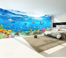 Papel de parede 3d para decoração subaquática, papel de parede com foto de golfinho 3d para sala de estar, quarto, mural de papel pintado 3d 2024 - compre barato