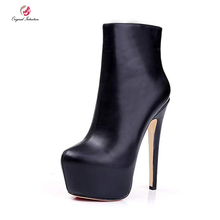 Original Intention Black Round Toe Ankle Boots Women Winter Platform Thin High Heels Elegant Ladies Boots Shoes Woman US 5-13 2024 - buy cheap