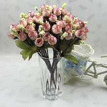 Ramo pequeño de rosas para decoración del hogar, ramo de flores artificiales, rosas seda, suministros de fiesta de boda, 15 cabezas 2024 - compra barato