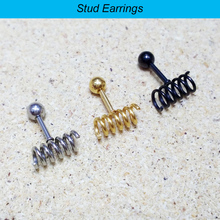 1 pieces simple style Spring-shape Steel Black Gold titanium steel earring summer style Men Screw pierced Punk stud earrings 2024 - buy cheap