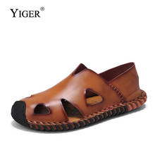 YIGER New Man Sandals Genuine Leather Large Size Man Leisure Sandals Men Casual Summer Beach Sandals Brown/Black/Yellow 0085 2024 - buy cheap