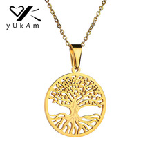 YUKAM-amuleto redondo de acero inoxidable y oro hueco para mujer, colgante de árbol familiar, collares de discoteca 2024 - compra barato