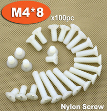 100pcs DIN965 M4 x 8 White Plastic Nylon Screw Cross Recessed Countersunk Flat Head Screws 2024 - buy cheap
