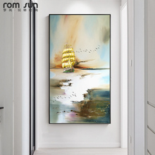 Pintura abstracta de paisaje de barco dorado para pared, póster impreso, imagen decorativa escandinava, decoración del hogar para sala de estar de lujo 2024 - compra barato