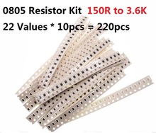 Kit de resistencias SMD 220, kit surtido de resistencias 0805, 150 Ohm-3.6k, 220R, 470R, 910R, 1K, 5% K, 22 valores, 10 Uds. = 2,2 Uds. 2024 - compra barato