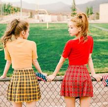 Fashion Women Plaid Pleated Skirt Yellow and Red High-waisted Chequered Short Skirt Sexy Sweet A-shaped Mini Skirt 2024 - buy cheap