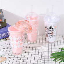 Creative Lovely Coffee Mugs BPA Free Plastic Water Bottle Pink White With Straw Travel Portable Tea Milk Cup Drinkware 420ML 2024 - buy cheap