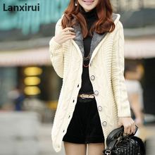 Lady Winter Hooded Fleece Liner Cashmere Cardigan Knitted Sweater Coat Women Thick Warm Long Sleeve Knit Weave Long Jacket Tops 2024 - buy cheap