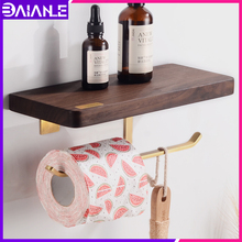 Soporte de papel higiénico con estante, doble rollo de madera y latón, soporte decorativo montado en la pared para pañuelos de baño 2024 - compra barato