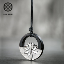 Hotsale Black Lotus Pendant&Necklaces for Women Jewelry Female Vintage Wooden Handmade Sandalwood Long Necklace Chockers 2018 2024 - buy cheap