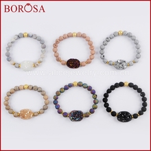 BOROSA 5/6 Strands Fashion Titanium Rainbow Drusy With 8mm Druzy Beads Beaded Bracelet Gems Bangle Jewelry for Women G1561 2024 - buy cheap