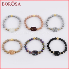 Borosa 5/6 fios estilosos de titânio arco-íris drusy com 8mm contas drusas bracelete com pedras preciosas pulseiras joias para mulheres g1561 2024 - compre barato