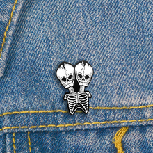 Siamese double skeleton personality exaggerated brooch suitable for Halloween funny jewelry rock fan clothes badge gift 2024 - buy cheap