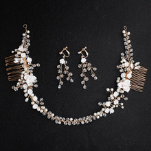 SLBRIDAL-Conjunto de pendientes y peinados para mujer, conjunto de accesorios para el cabello nupciales, con perlas de imitación de cristal, flor, peine para el pelo de boda 2024 - compra barato