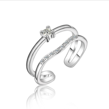 Kofsac anéis de prata 925 ouro rosado, em prata para mulheres festa de casamento brilhante cz camada dupla abertura anel joias finas presentes para meninas 2024 - compre barato