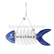WELCOME Wooden Fish Skeleton Wall Hanging Home Shop Nautical Decoration 10" 2024 - buy cheap