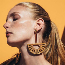 wing yuk tak Long Geometric Wooden Earrings for Women Brand Jewelry Hyperbole Bamboo Drop Earrings Statement Accessories 2024 - buy cheap